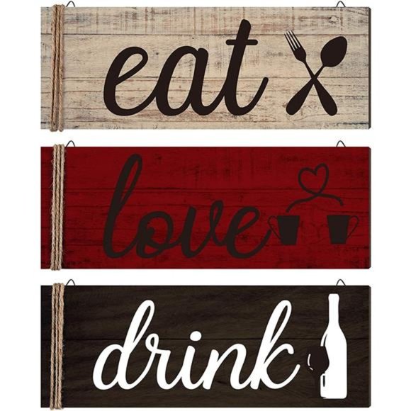 3 Pcs Farmhouse Kitchen Wall Decor Eat Sign Rustic Wooden Kitchen Sign Wood - Picture 1 of 6